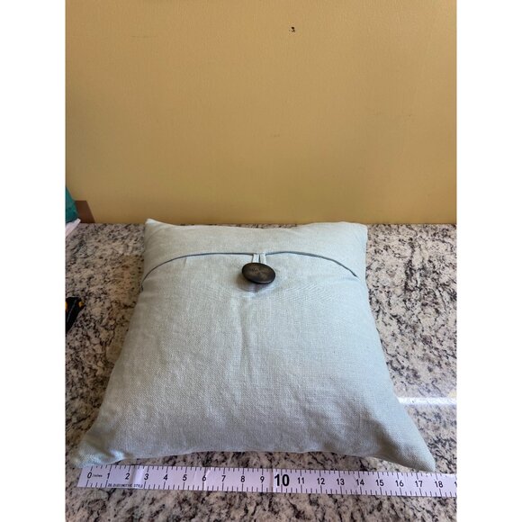 Vintage Neutral Linen Throw Pillow Down Button Accent Farmhouse Cottagecore - Picture 4 of 5